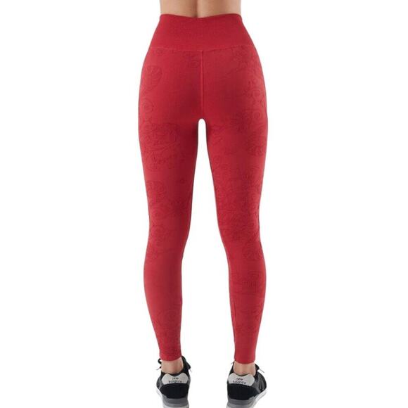 NUX Bouquet Leggings Love Red Size S NWT Floral Heart Pattern RARE - Picture 4 of 7